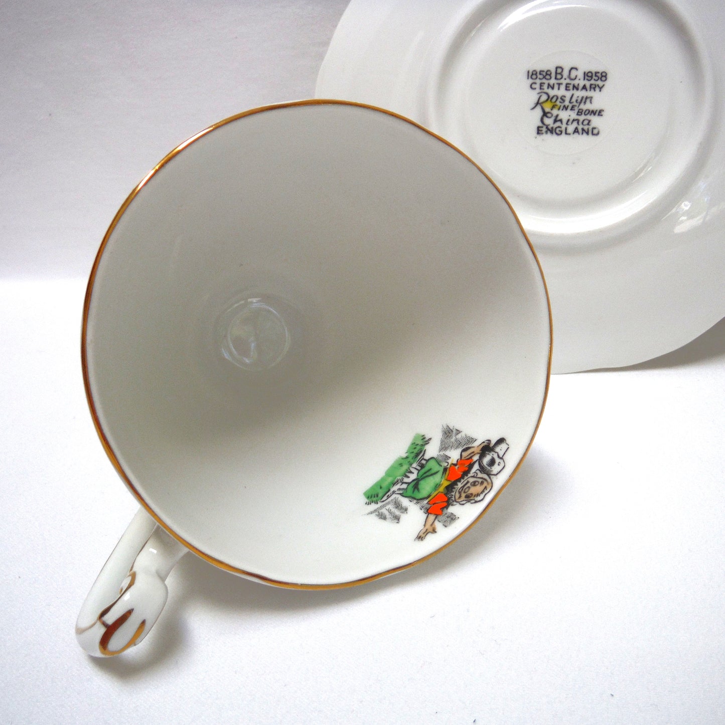 British Columbia 1858-1958 Centenary Celebration Cup & Saucer Set, by Roslyn Fine Bone China of England
