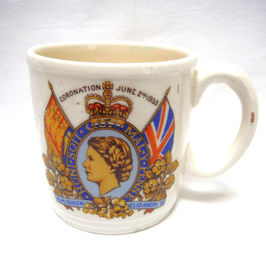 QEII June 2, 1953 CORONATION COFFEE MUG by British Pottery Manufacturers of England