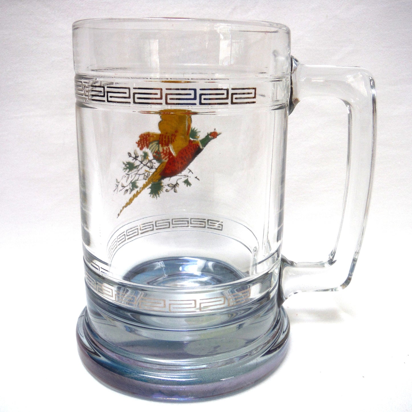 LARGE VINTAGE CLEAR GLASS BEER STEIN by Princess House of America: 'PHEASANT IN FLIGHT'