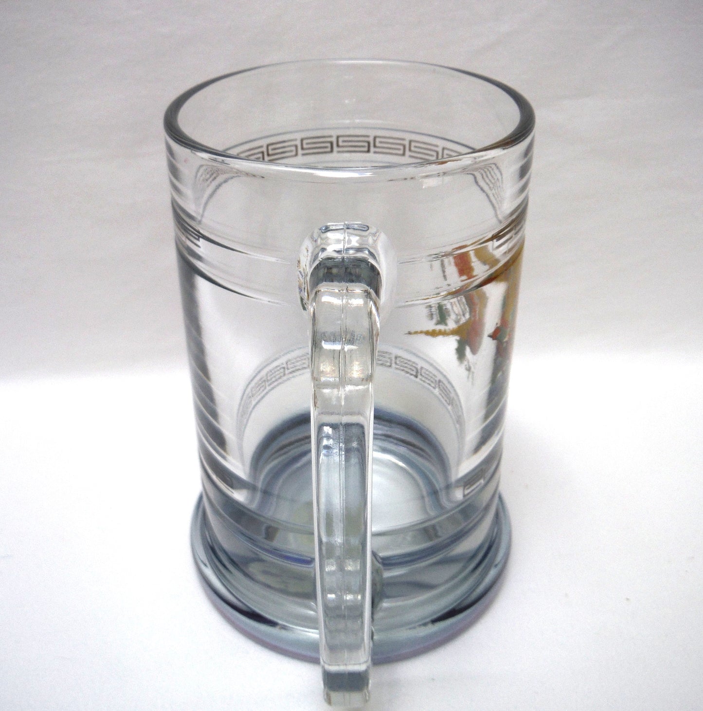 LARGE VINTAGE CLEAR GLASS BEER STEIN by Princess House of America: 'PHEASANT IN FLIGHT'