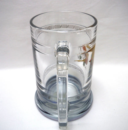 LARGE VINTAGE CLEAR GLASS BEER STEIN by Princess House of America: 'PHEASANT IN FLIGHT'