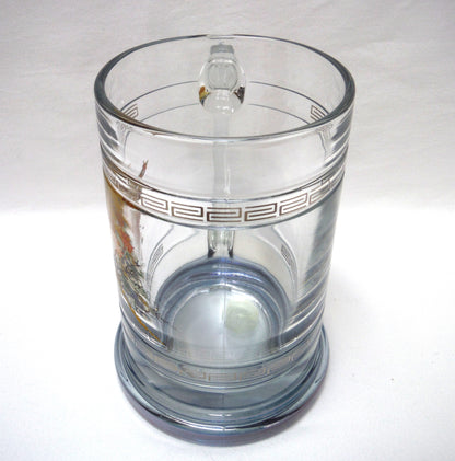 LARGE VINTAGE CLEAR GLASS BEER STEIN by Princess House of America: 'PHEASANT IN FLIGHT'
