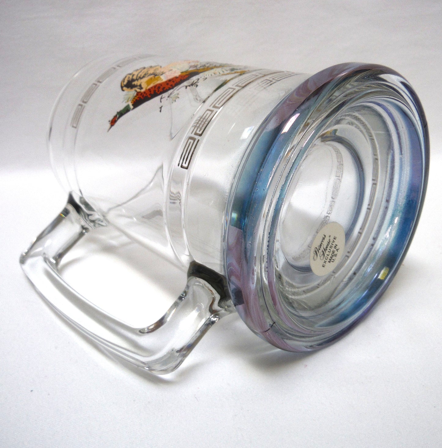 LARGE VINTAGE CLEAR GLASS BEER STEIN by Princess House of America: 'PHEASANT IN FLIGHT'