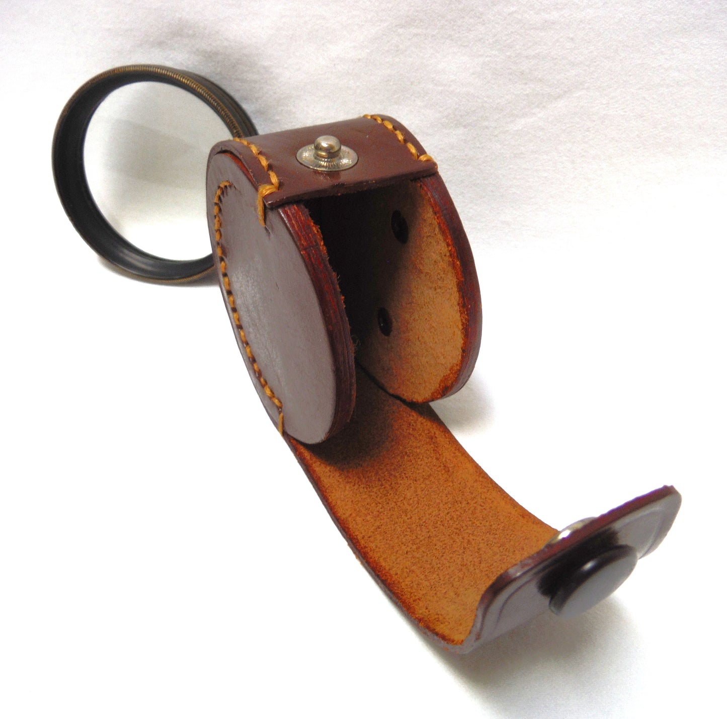 Antique Photographic Lens Brown Leather Carry Case with Magnifier Lens Included, Made in Japan