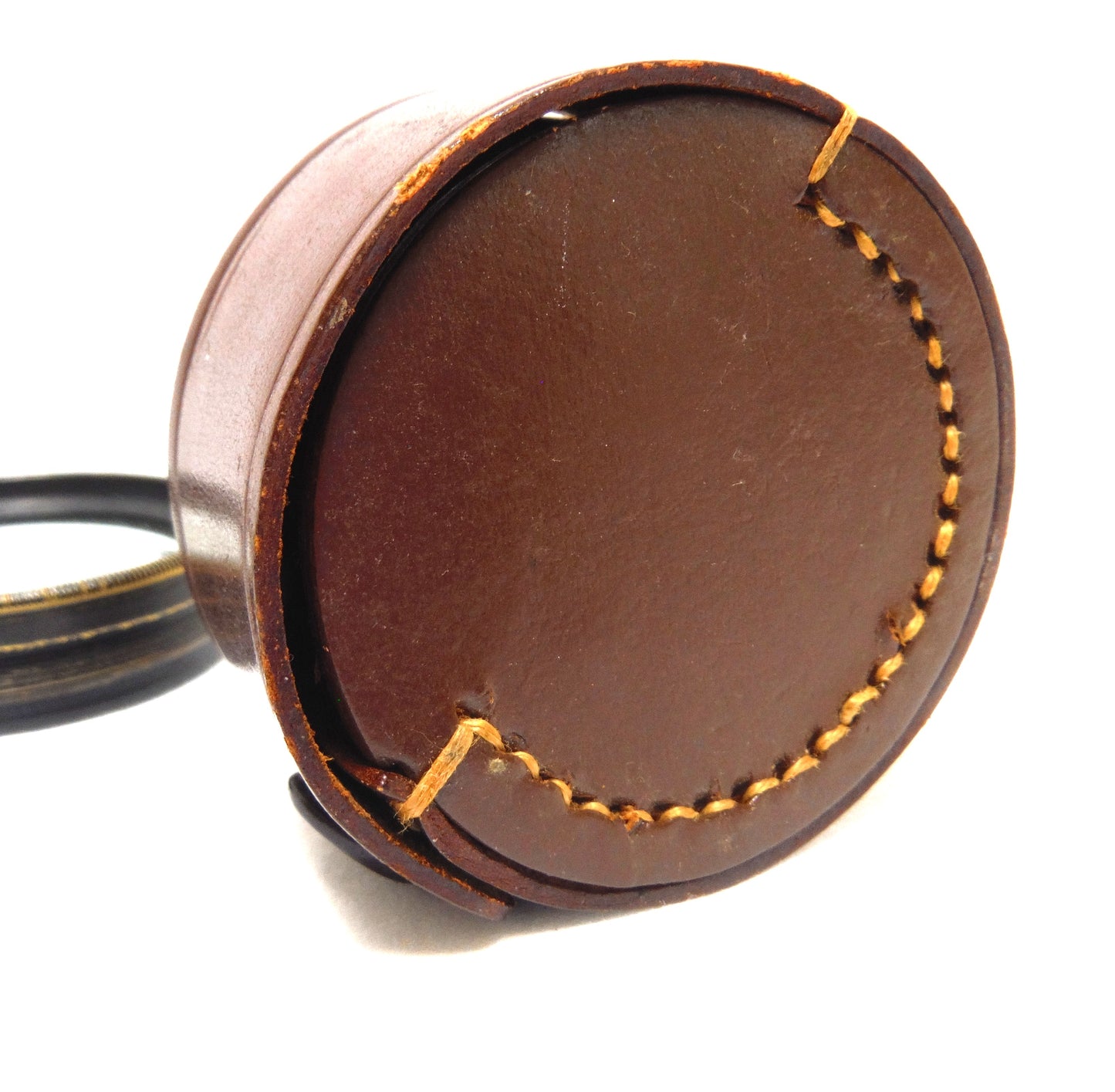 Antique Photographic Lens Brown Leather Carry Case with Magnifier Lens Included, Made in Japan