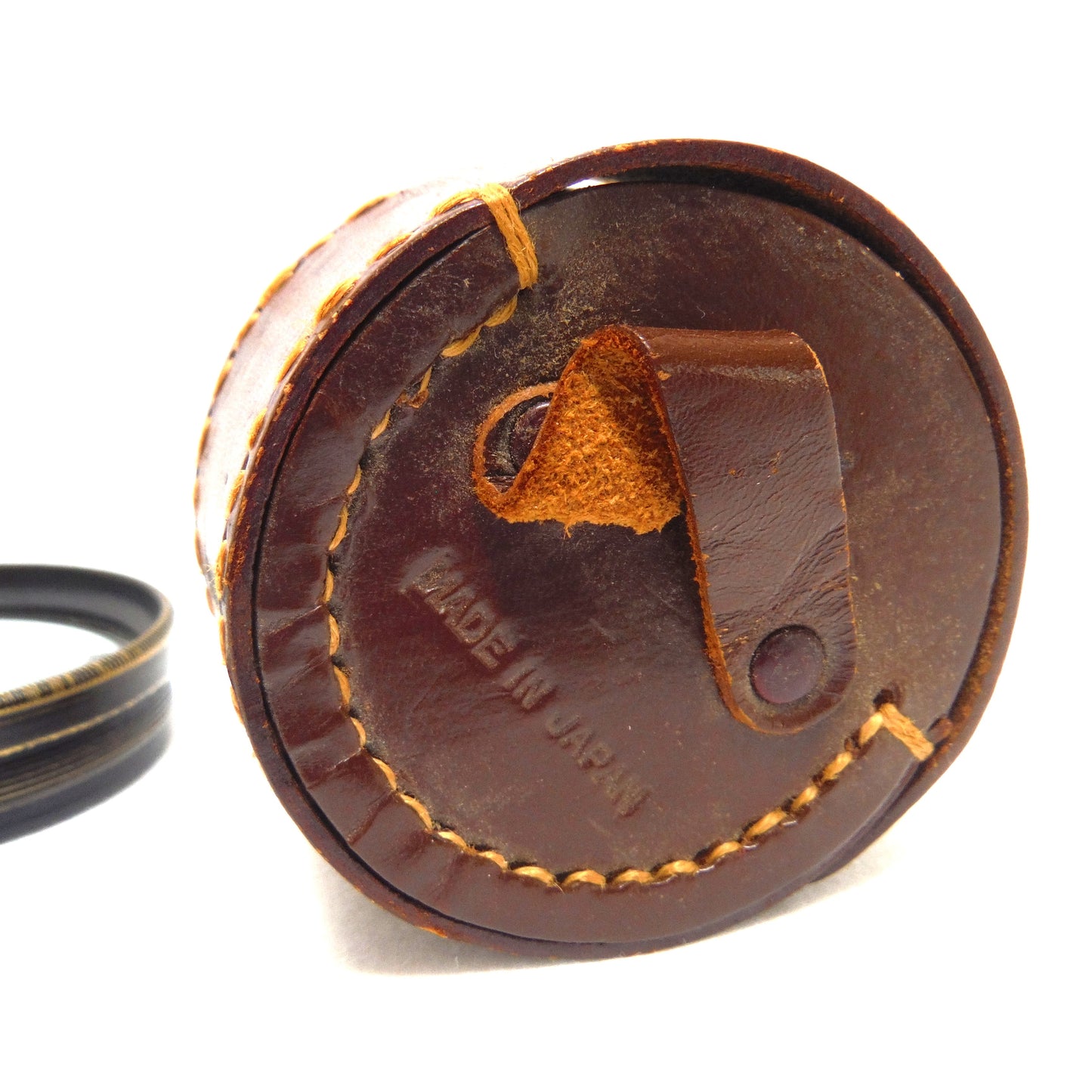 Antique Photographic Lens Brown Leather Carry Case with Magnifier Lens Included, Made in Japan