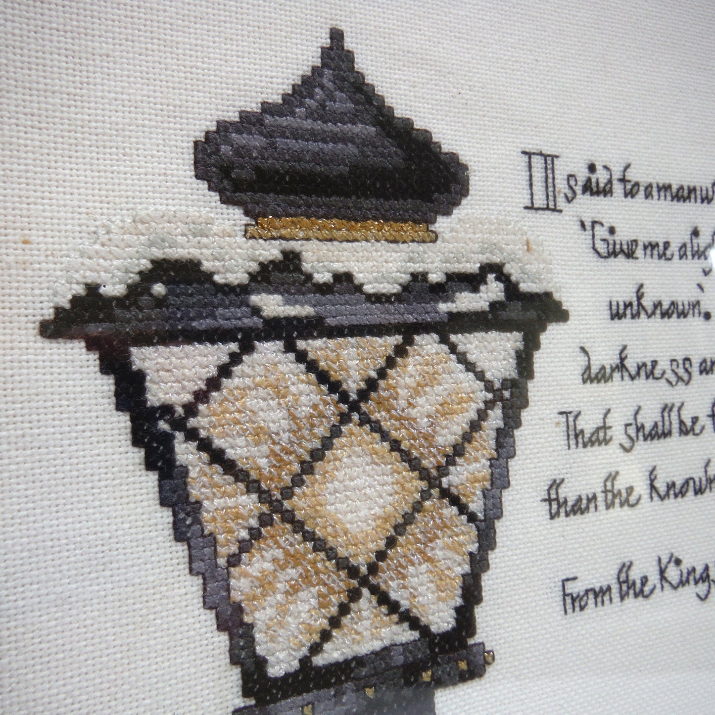 ANTIQUE NEEDLEPOINT HAND-EMBROIDERED GOLD FRAMED PICTURE: The King George VI 'God Knows Poem' 1939 Christmas Message