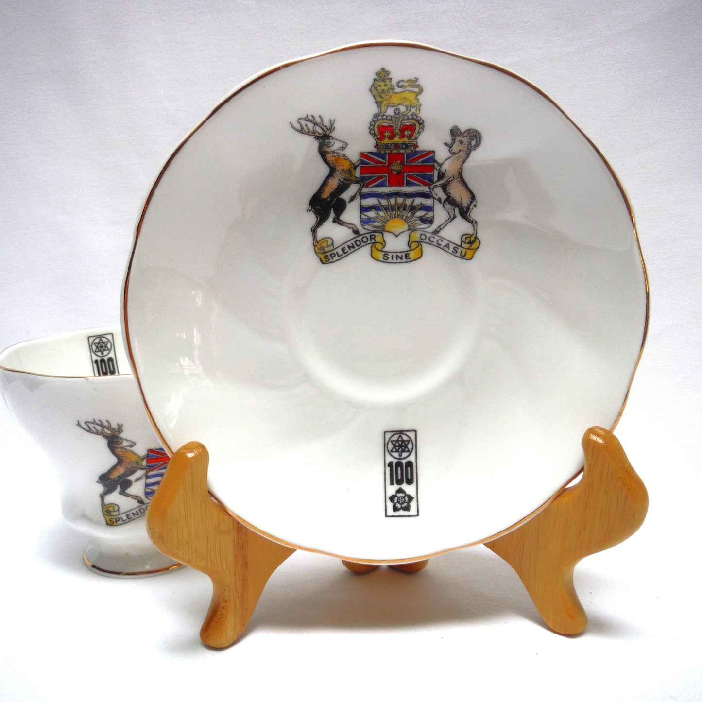 BRITISH COLUMBIA 100th ANNIVERSARY 1958 TEA CUPS and SAUCERS, by Royal Grafton Fine Bone China of England.  (Priced Individually)