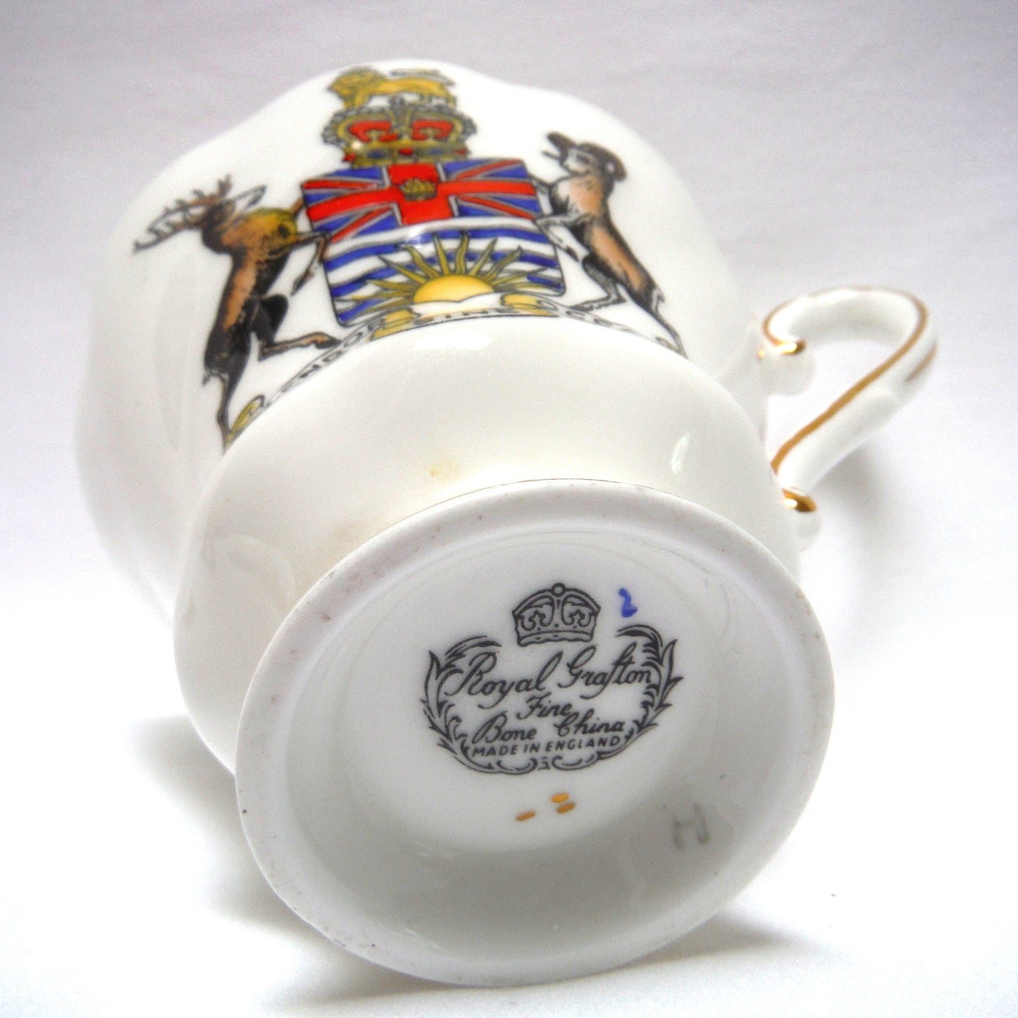 BRITISH COLUMBIA 100th ANNIVERSARY 1958 TEA CUPS and SAUCERS, by Royal Grafton Fine Bone China of England.  (Priced Individually)