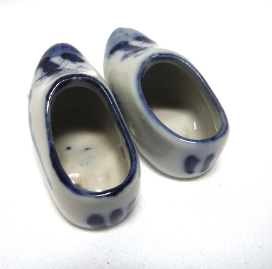 VINTAGE PAIR OF DELFT SMALL SIZED 2-Inch Long  CERAMIC CLOGS, by Delft Blue of Holland