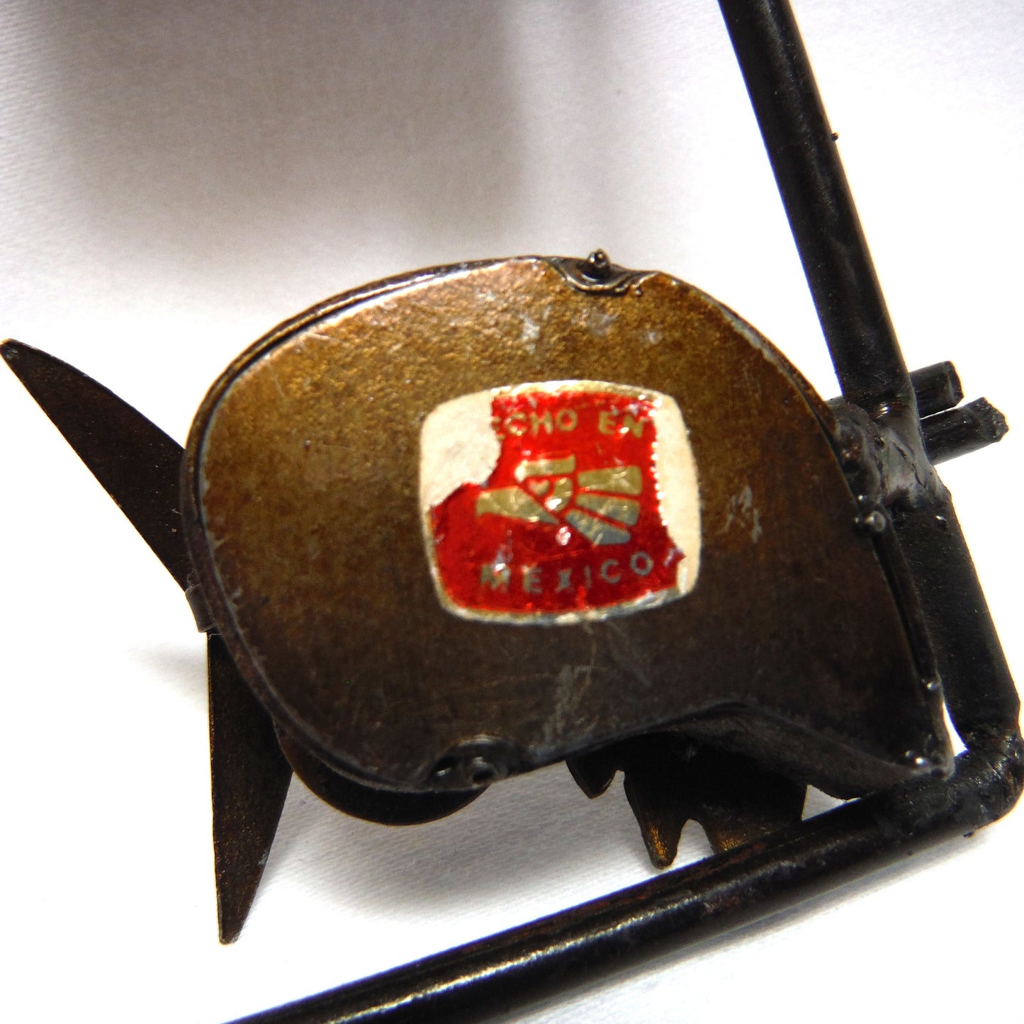 CONTEMPORARY MEXICAN METAL SCULPTURE: Small Mexican Hand-Made and Hand-Welded Steel & Brass Sculpture Entitled 'Two Owls on a Swing'