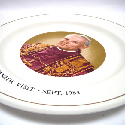 1984 POPE JOHN PAUL II COMMEMORATIVE PLATE: Visit to Canada September 1984, Made in USA, Decorated by G.R. Saunders of Kentville, Nova Scotia