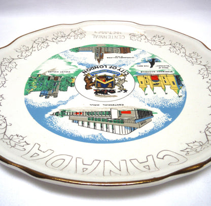 1967 CANADIAN-MADE 100th CENTENNIAL SOUVENIR LARGE PLATE: Featuring Famous Landmarks 1867-1967 from the City of London, Ontario, Canada