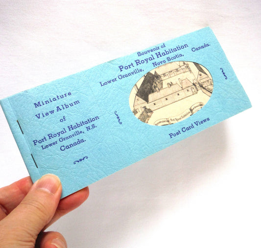 MID-CENTURY POST CARD VIEWS SET and MINIATURE VIEW ALBUM, by PECO of Toronto: Souvenir of Port Royal Habitation, Lower Granville, Nova Scotia, Canada.