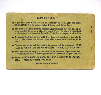 CANADIAN GOVERNMENT WAR RATION BOOK #2 - CARNET DE RATIONNEMENT No.2, Still Full of Stamps from Winnipeg, Manitoba, Canada