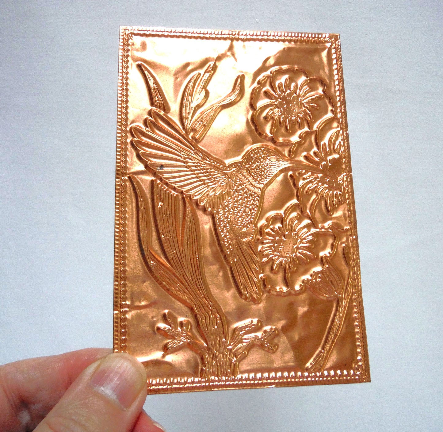 VINTAGE COPPER POSTCARD: 'The Hummingbird', by Kopper Kard Company of Salt Lake City, Utah