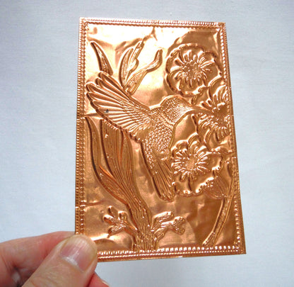 VINTAGE COPPER POSTCARD: 'The Hummingbird', by Kopper Kard Company of Salt Lake City, Utah