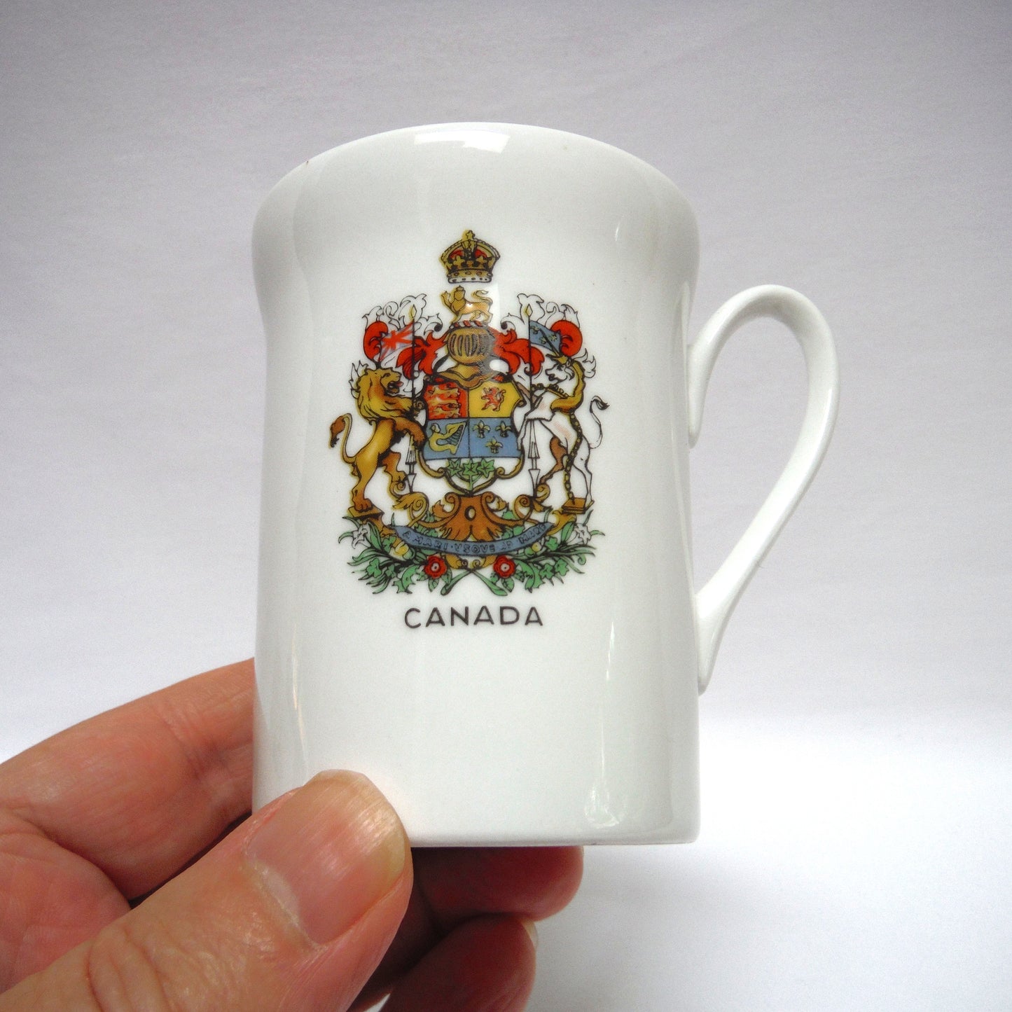 1867-1967 CANADA'S CENTENNIAL COAT-OF-ARMS-CREST DEMI-TASSE or SMALL COFFEE CUP, by Windsor Bone China of England