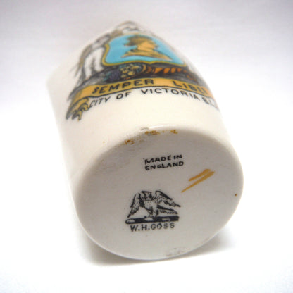 ANTIQUE MINIATURE VASE, by the Famous W.H. Goss of England: CITY OF VICTORIA, B.C., Semper Liber, Queen Victoria, Masonic Lodge, Eye, Angels, and more!