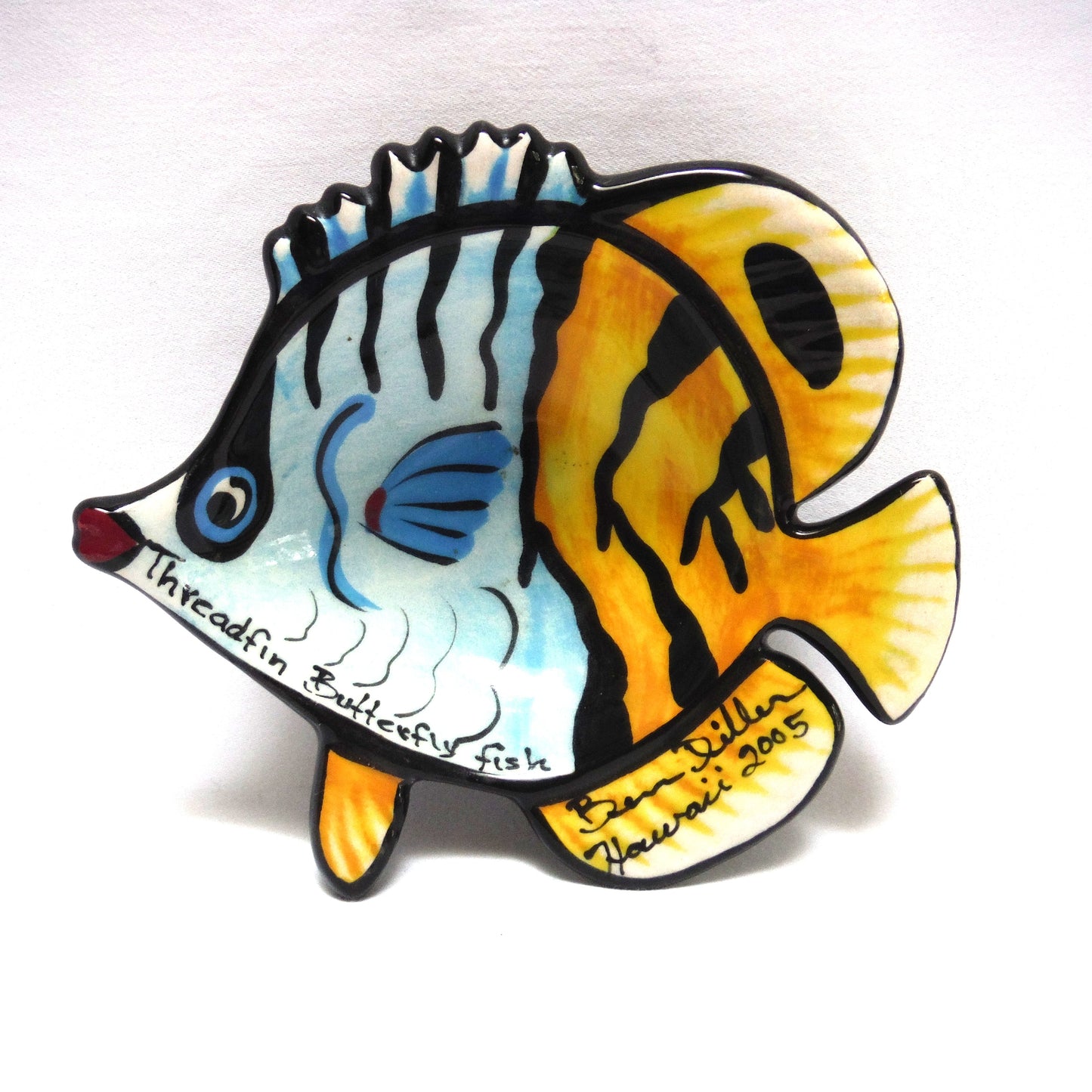 2005 HAWAII HAND-MADE ARTIST-SIGNED TRINKET TRAY: 'Threadfin Butterfly Fish' by Ben Diller