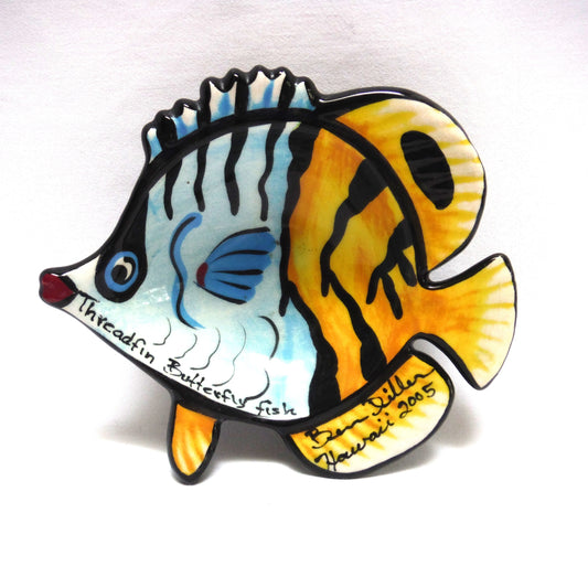 2005 HAWAII HAND-MADE ARTIST-SIGNED TRINKET TRAY: 'Threadfin Butterfly Fish' by Ben Diller