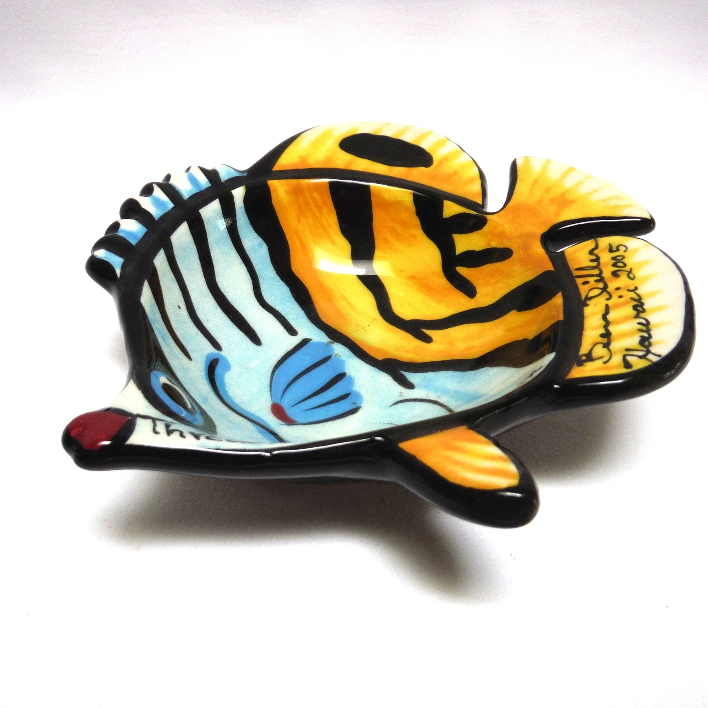 2005 HAWAII HAND-MADE ARTIST-SIGNED TRINKET TRAY: 'Threadfin Butterfly Fish' by Ben Diller