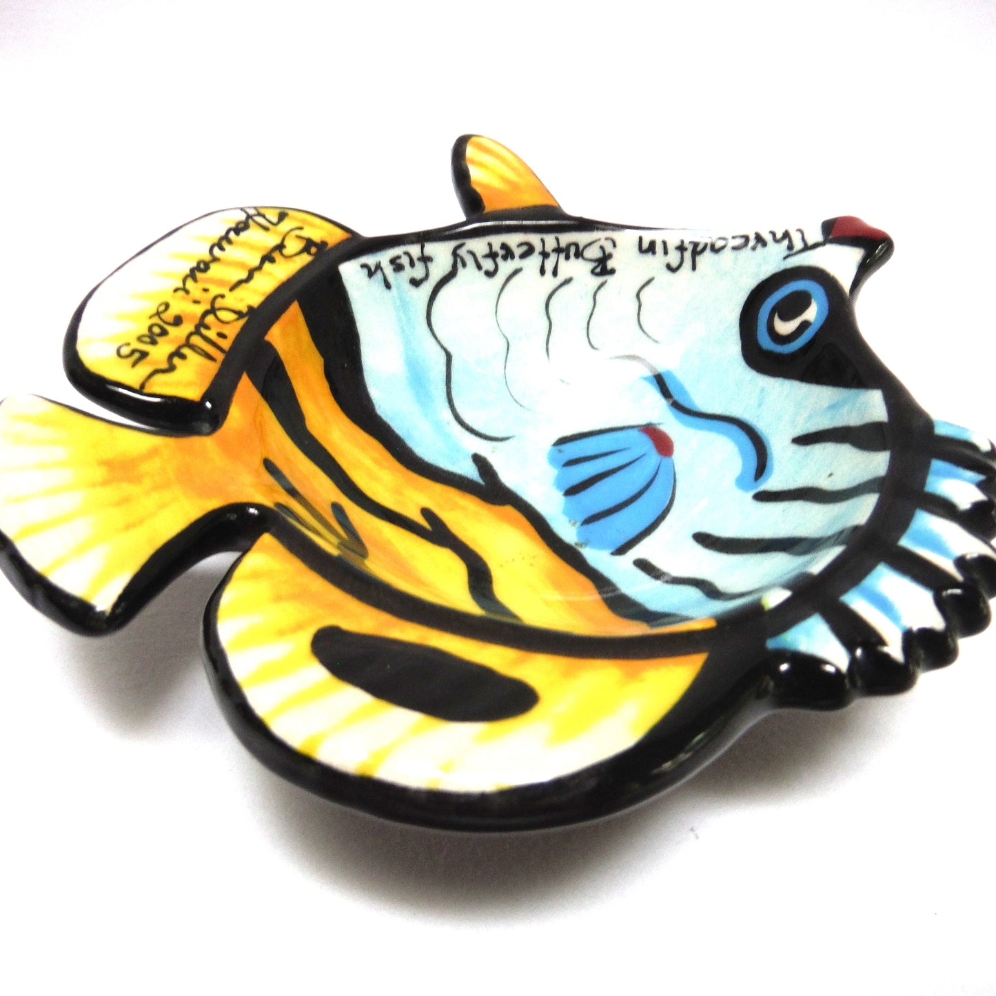 2005 HAWAII HAND-MADE ARTIST-SIGNED TRINKET TRAY: 'Threadfin Butterfly Fish' by Ben Diller