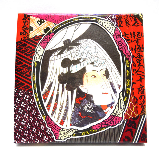 JAPANESE FINE ARTS: Package of SIX Coaster-Like Artwork Full Colour Samurai Cartoon Style Cardboard Cards