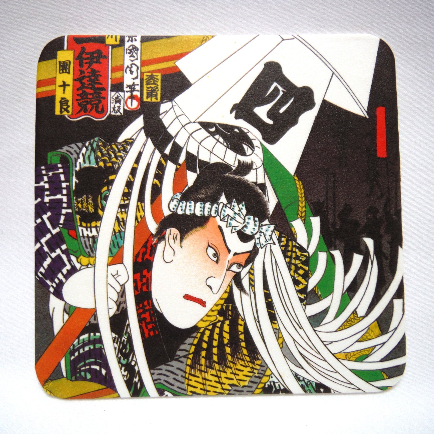 JAPANESE FINE ARTS: Package of SIX Coaster-Like Artwork Full Colour Samurai Cartoon Style Cardboard Cards