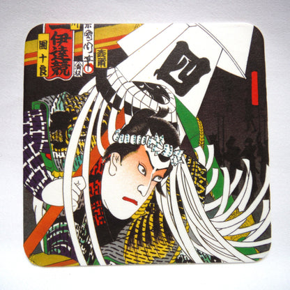JAPANESE FINE ARTS: Package of SIX Coaster-Like Artwork Full Colour Samurai Cartoon Style Cardboard Cards
