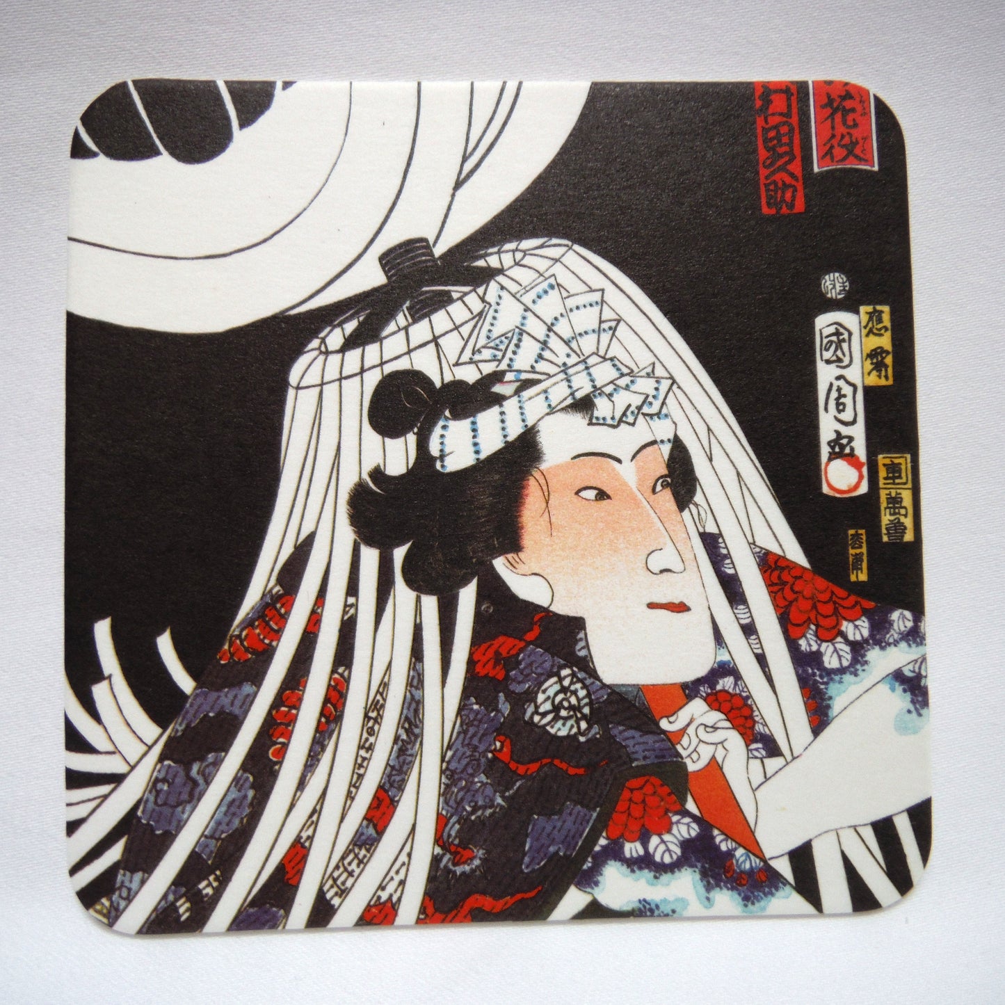 JAPANESE FINE ARTS: Package of SIX Coaster-Like Artwork Full Colour Samurai Cartoon Style Cardboard Cards