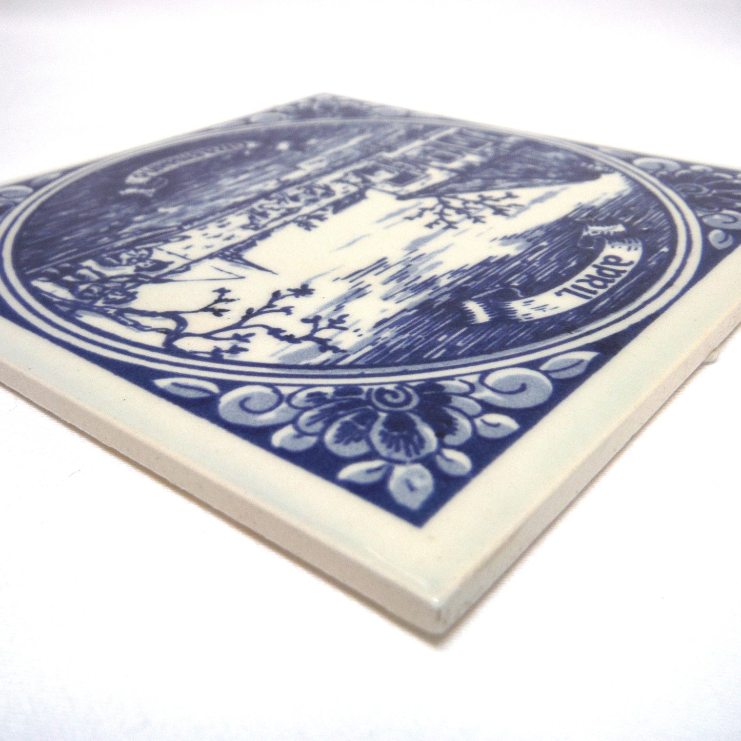 Vintage Delft Blue Square Small Wall Tile: Entitled APRIL - GRASMAAND, Made in Holland
