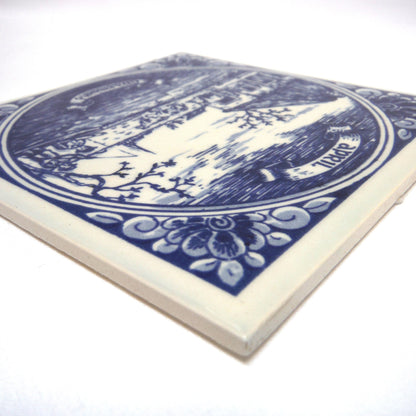 Vintage Delft Blue Square Small Wall Tile: Entitled APRIL - GRASMAAND, Made in Holland