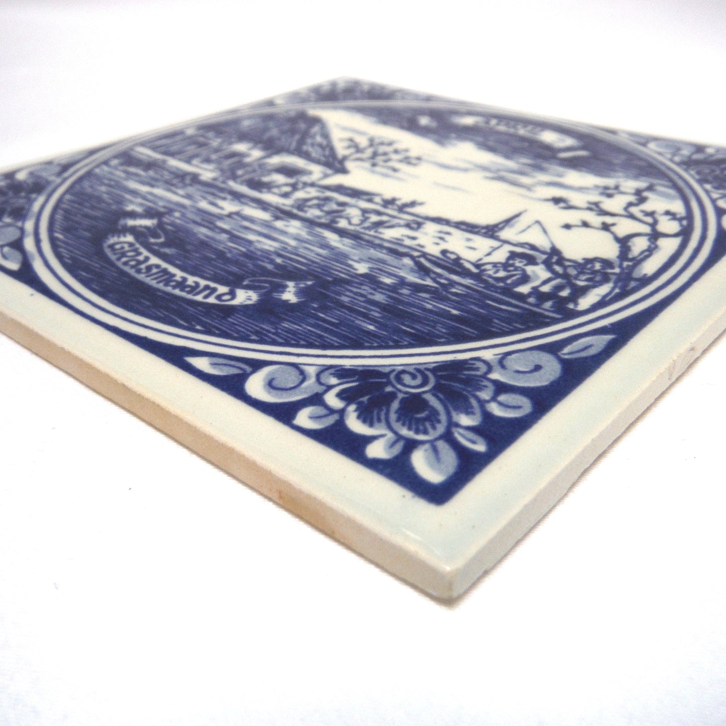 Vintage Delft Blue Square Small Wall Tile: Entitled APRIL - GRASMAAND, Made in Holland