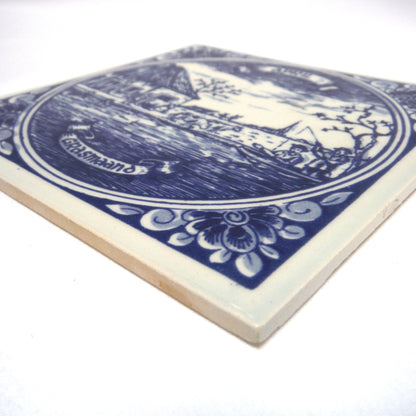 Vintage Delft Blue Square Small Wall Tile: Entitled APRIL - GRASMAAND, Made in Holland