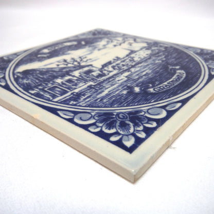 Vintage Delft Blue Square Small Wall Tile: Entitled APRIL - GRASMAAND, Made in Holland