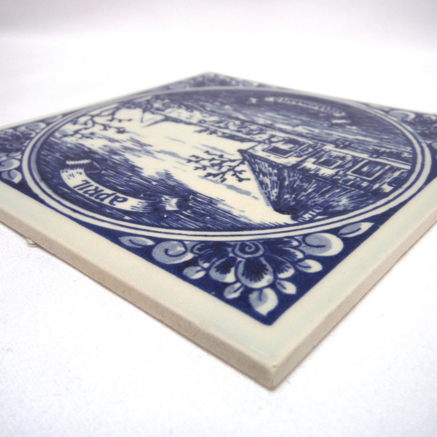 Vintage Delft Blue Square Small Wall Tile: Entitled APRIL - GRASMAAND, Made in Holland