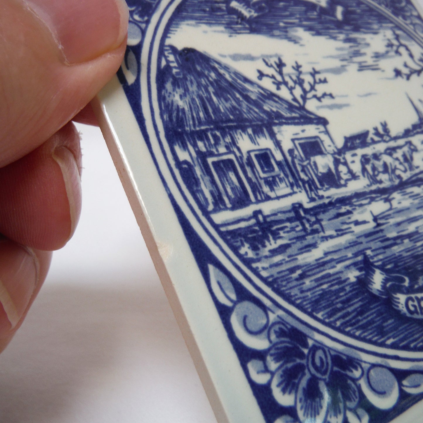 Vintage Delft Blue Square Small Wall Tile: Entitled APRIL - GRASMAAND, Made in Holland