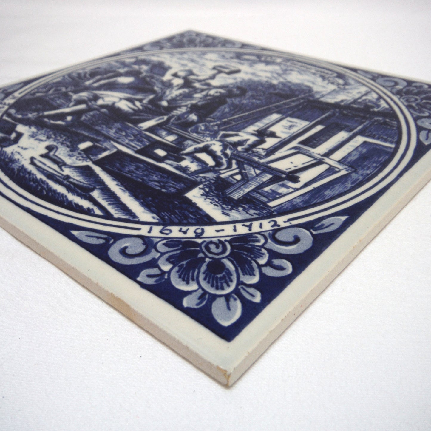 Vintage Hand Painted DELFT BLUE 6 x 6 inch Ceramic Tile: 'De Timmerman'