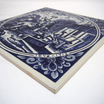 Vintage Hand Painted DELFT BLUE 6 x 6 inch Ceramic Tile: 'De Timmerman'