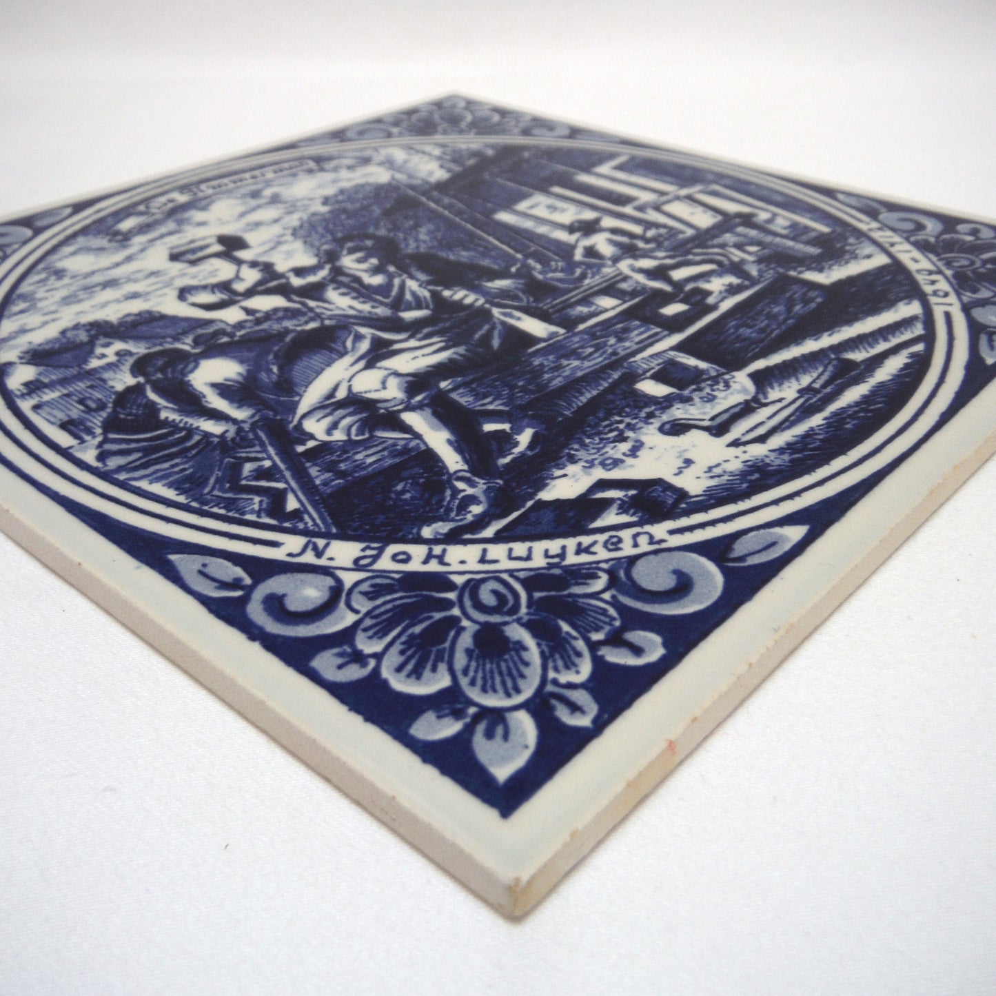 Vintage Hand Painted DELFT BLUE 6 x 6 inch Ceramic Tile: 'De Timmerman'