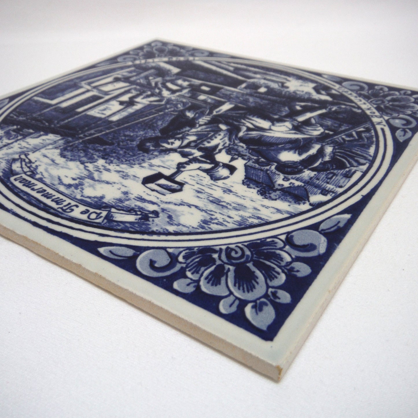 Vintage Hand Painted DELFT BLUE 6 x 6 inch Ceramic Tile: 'De Timmerman'