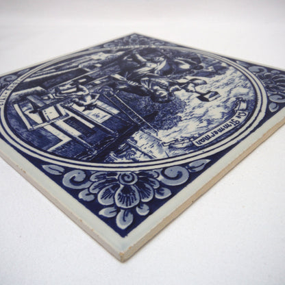 Vintage Hand Painted DELFT BLUE 6 x 6 inch Ceramic Tile: 'De Timmerman'