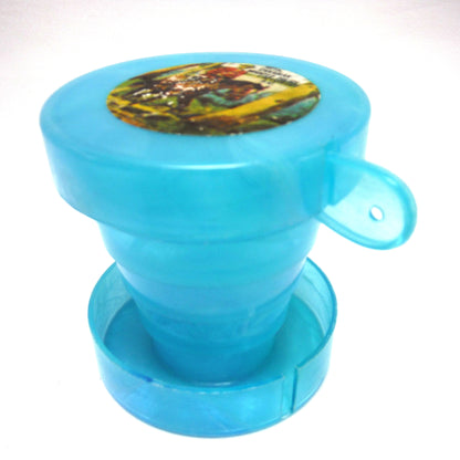 Vintage Portable Collapsing Travel Mug in Turquoise Blue: ROYAL CANADIAN MOUNTED POLICE, by "Collaps-A-Mug" of Hong Kong