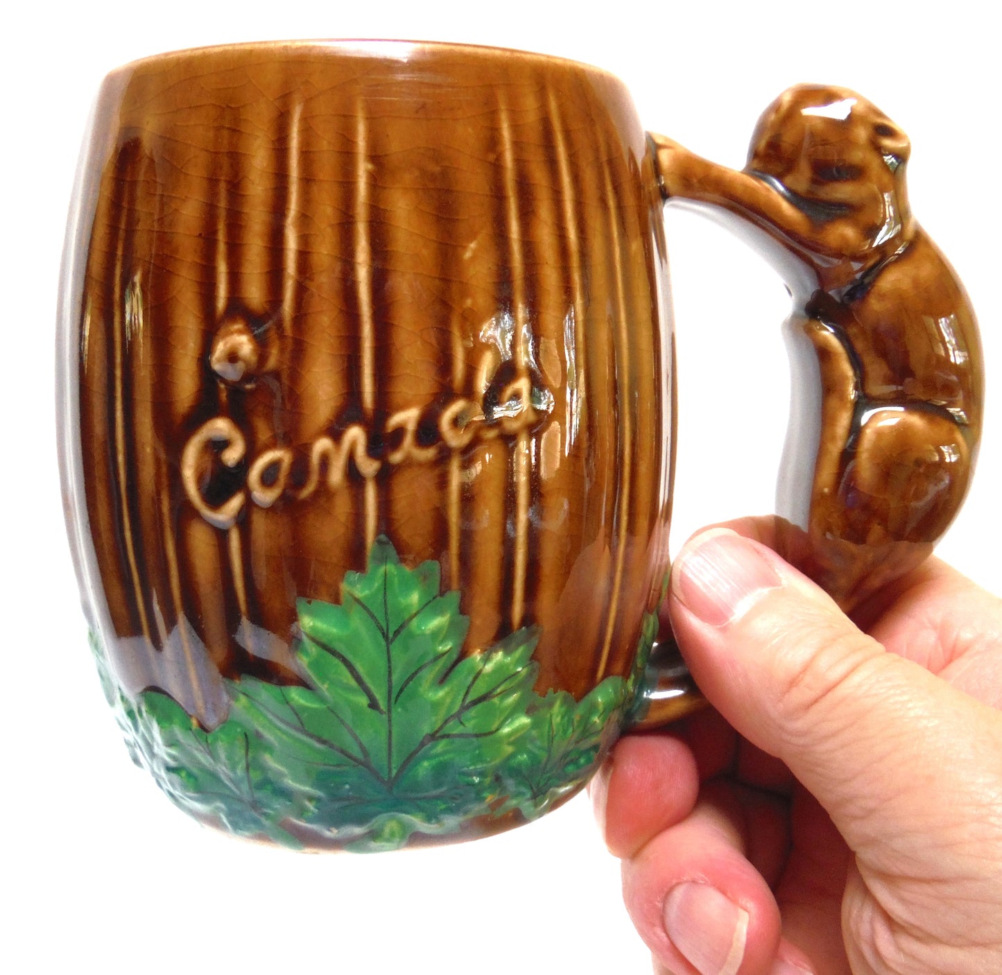Mid-Century Ceramic Hand-Made Vintage CANADA COFFEE MUG WITH BEAVER HANDLE, by Shafford of England