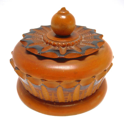 Mid-Century Wooden Hand-Turned and Carved Covered Trinket Souvenir Bowl: 'BARCELONA, SPAIN'
