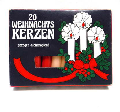 BOX of 18 VINTAGE FOUR-INCH CHRISTMAS CANDLES: 20 Weihnachts Kerzen, gezogen-nichttropfend Western Germany