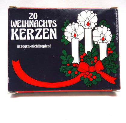 BOX of 18 VINTAGE FOUR-INCH CHRISTMAS CANDLES: 20 Weihnachts Kerzen, gezogen-nichttropfend Western Germany