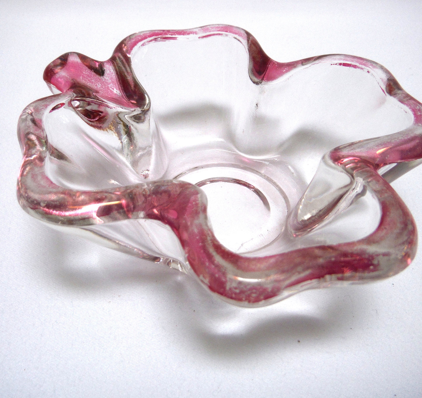 Antique Glass Trinket Tray: THE PINK FOUR LEAF CLOVER!