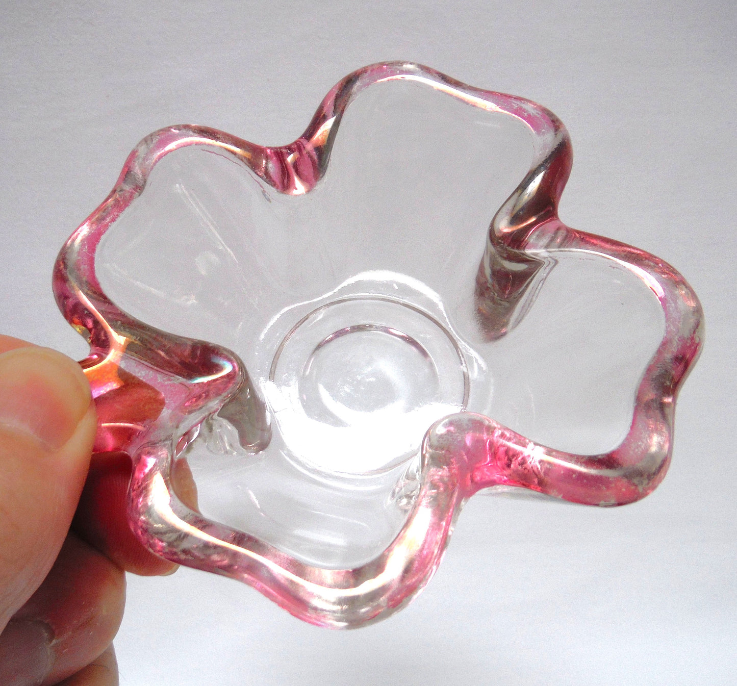 Antique Glass Trinket Tray: THE PINK FOUR LEAF CLOVER!